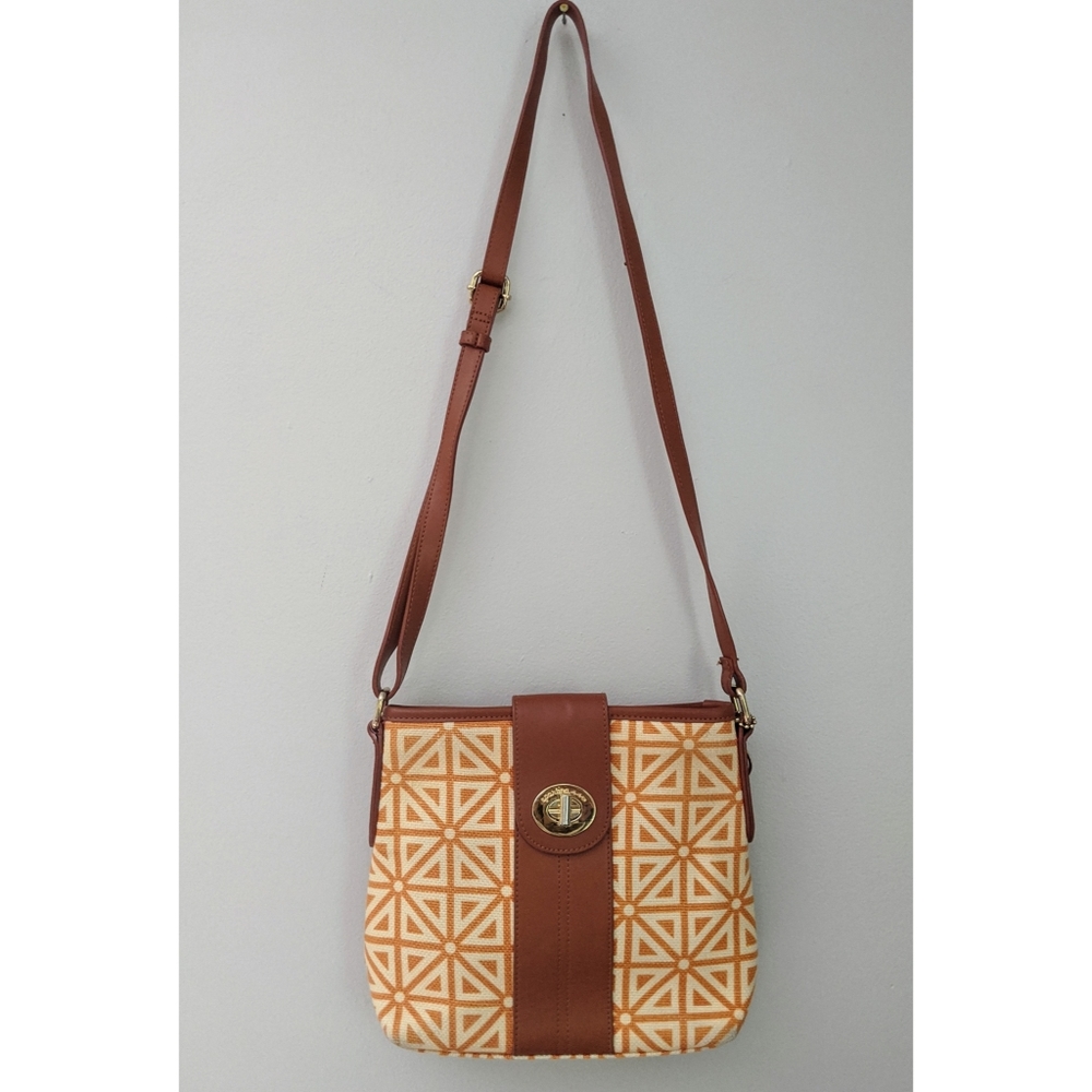 Spartina 449 Tan and Cream Geometric Crossbody Purse